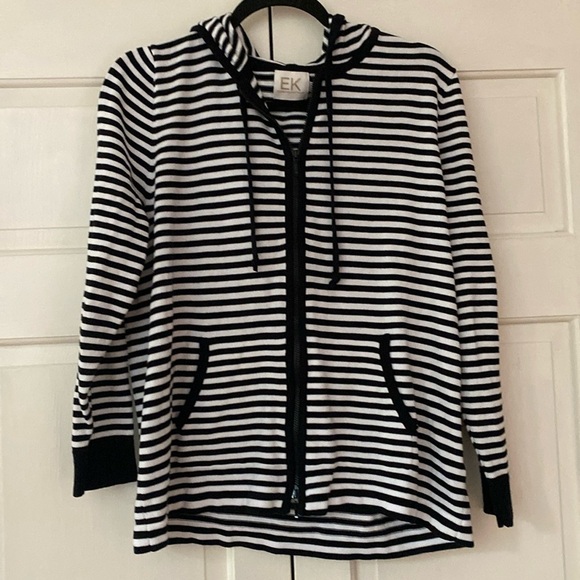 Edinburgh Knitwear Full‎ Zip Hooded Striped Jacket Knit Black and White Neutral - Picture 3 of 11